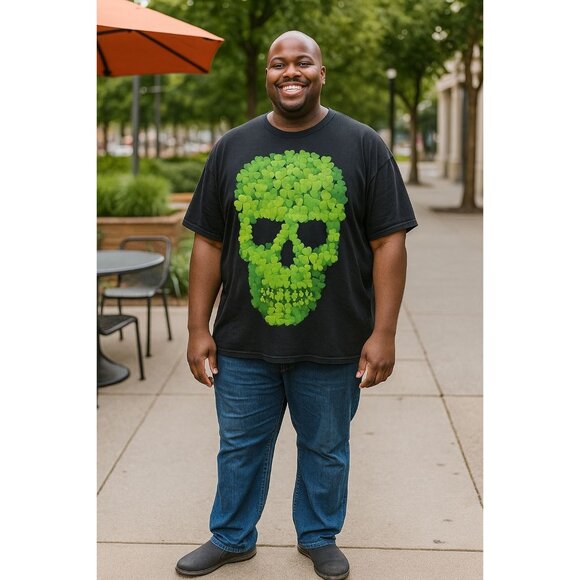 Lucky Size 3XL Black Tee With Clover Skull Graphic - Picture 6 of 6